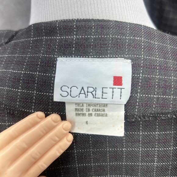 VTG Scarlett Skirt Suit Set Womens 4 Charcoal Windowpane Zip Jacket Hardware 90s - Picture 8 of 10